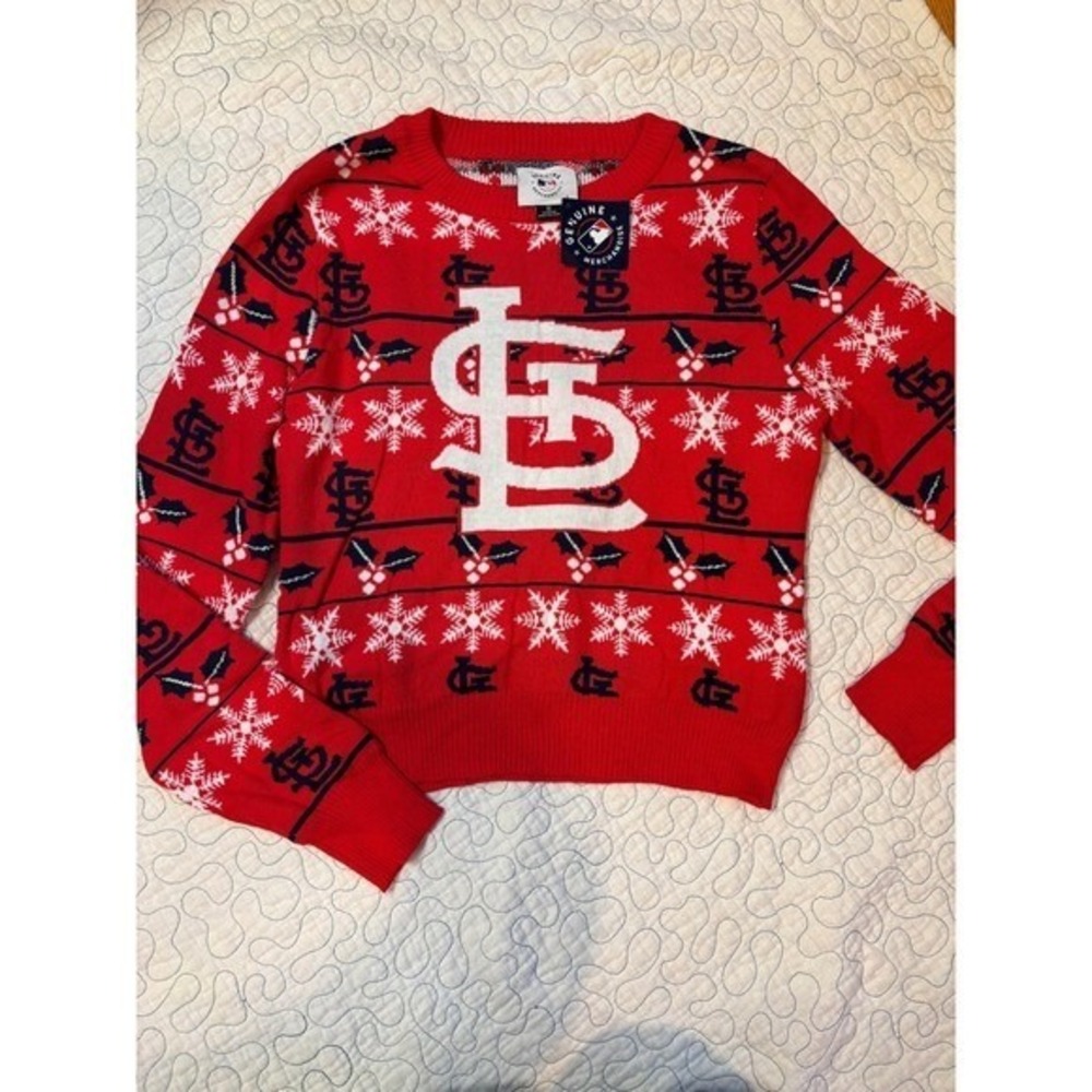 St Louis Cardinals Cropped Ugly Christmas Sweater Women Holiday‎ Size Medium